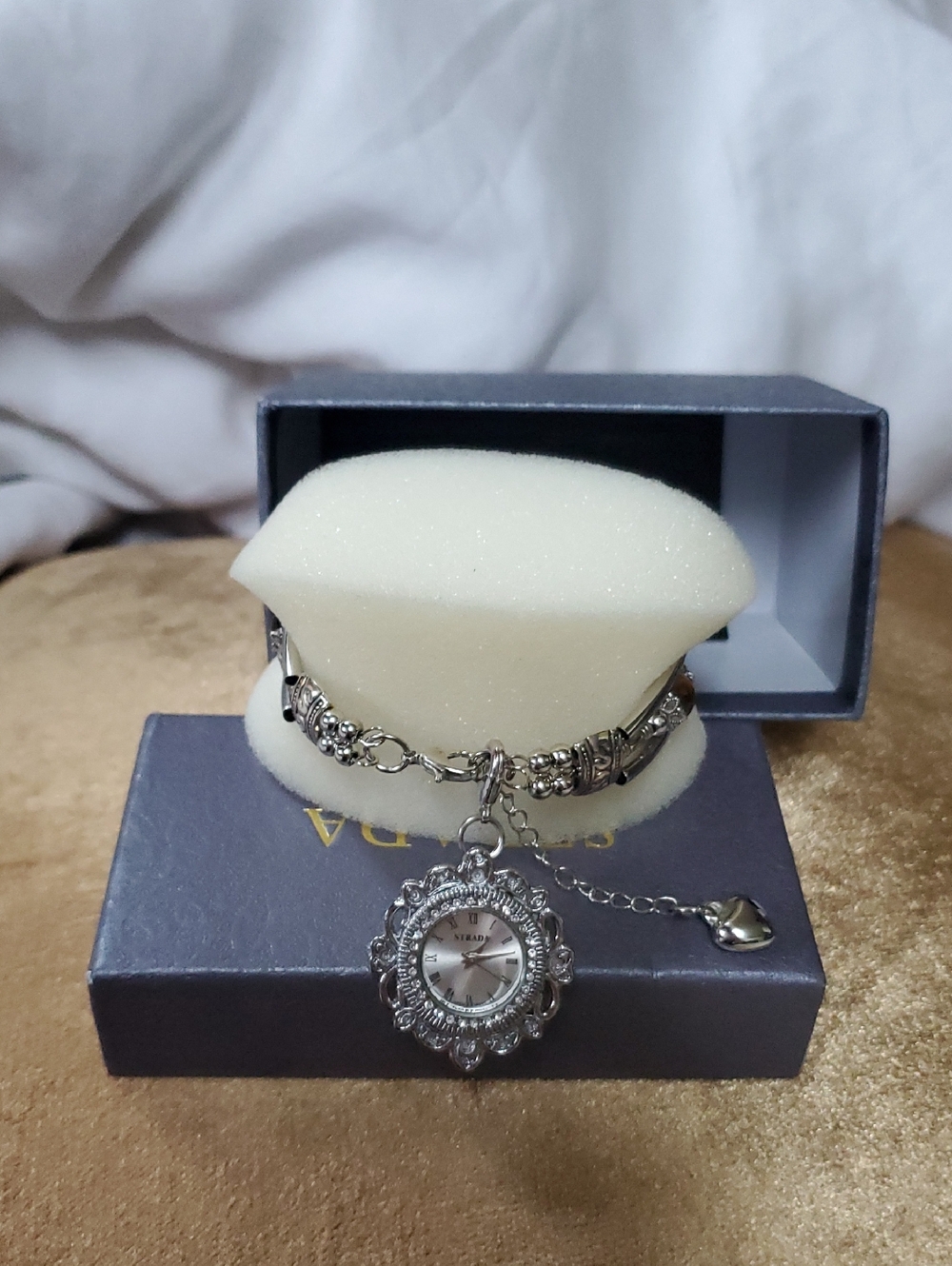 Silver Floral Pendant Watch Bracelet - 2 Piece